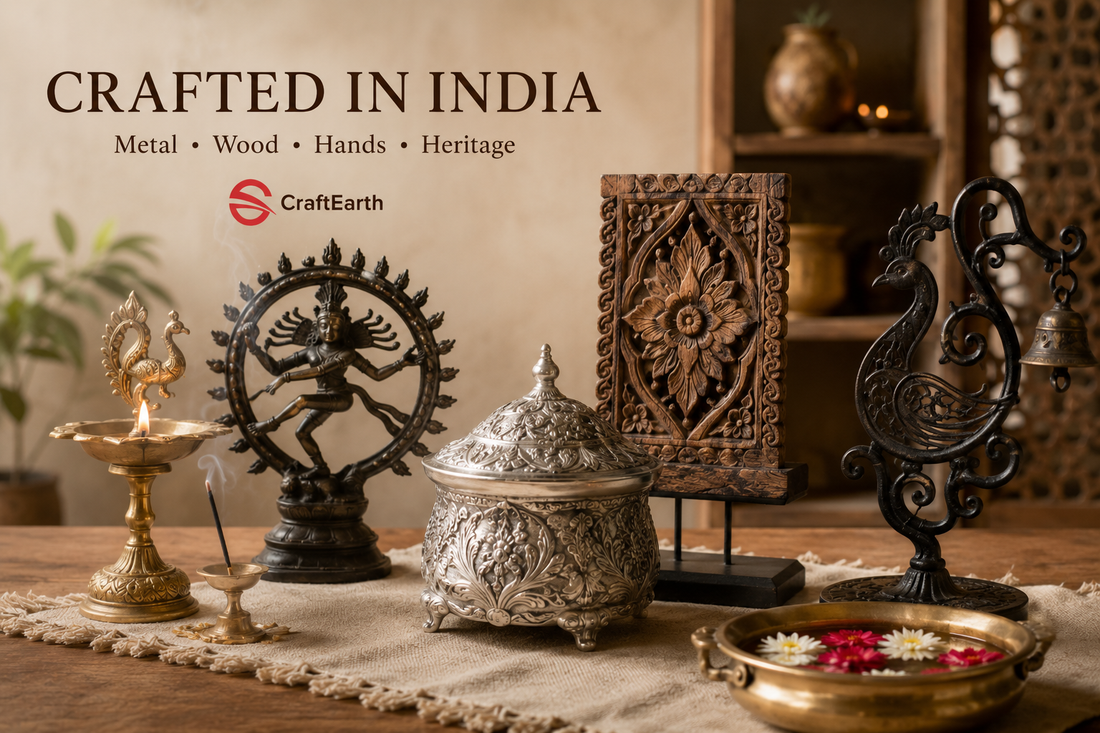 Indian Handicrafts in Brass, Gun Metal, White Metal, Wood and Iron at CraftEarth