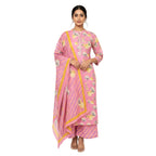 CraftEarth Women's Pink Floral Printed Suit Set with Dupatta K-D161