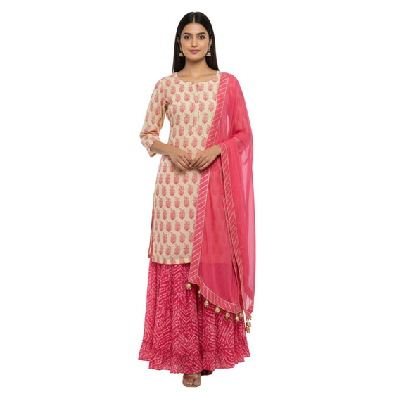 CraftEarth Women's Ethnic Printed Sharara Set with Dupatta K-D160