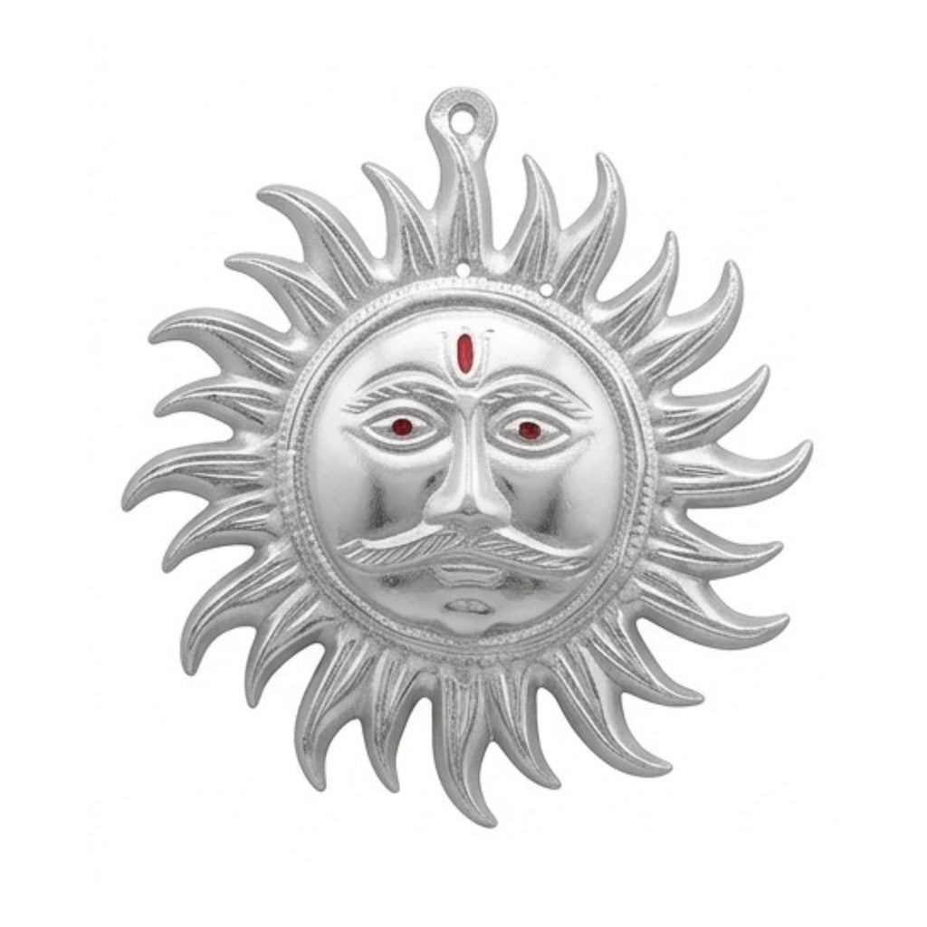 Auspicious White Metal Surya Dev Sun Face Wall Hanging – Sacred Spiritual Vastu & Feng Shui Home Decor Plaque W-60-A