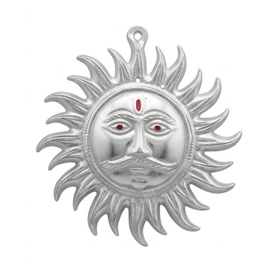 Auspicious White Metal Surya Dev Sun Face Wall Hanging – Sacred Spiritual Vastu & Feng Shui Home Decor Plaque W-60-A