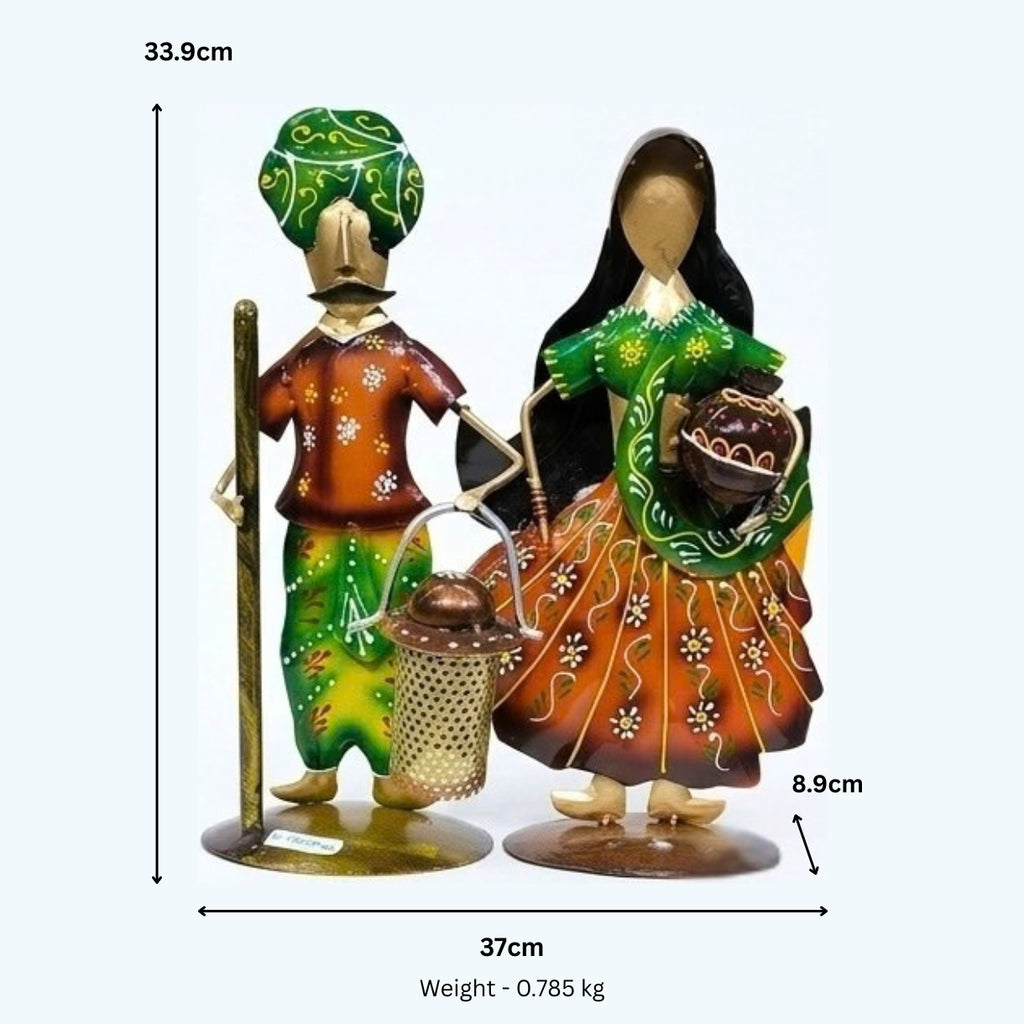 Ethnic Iron Rajasthani Village Couple Showpiece Set I-284-A