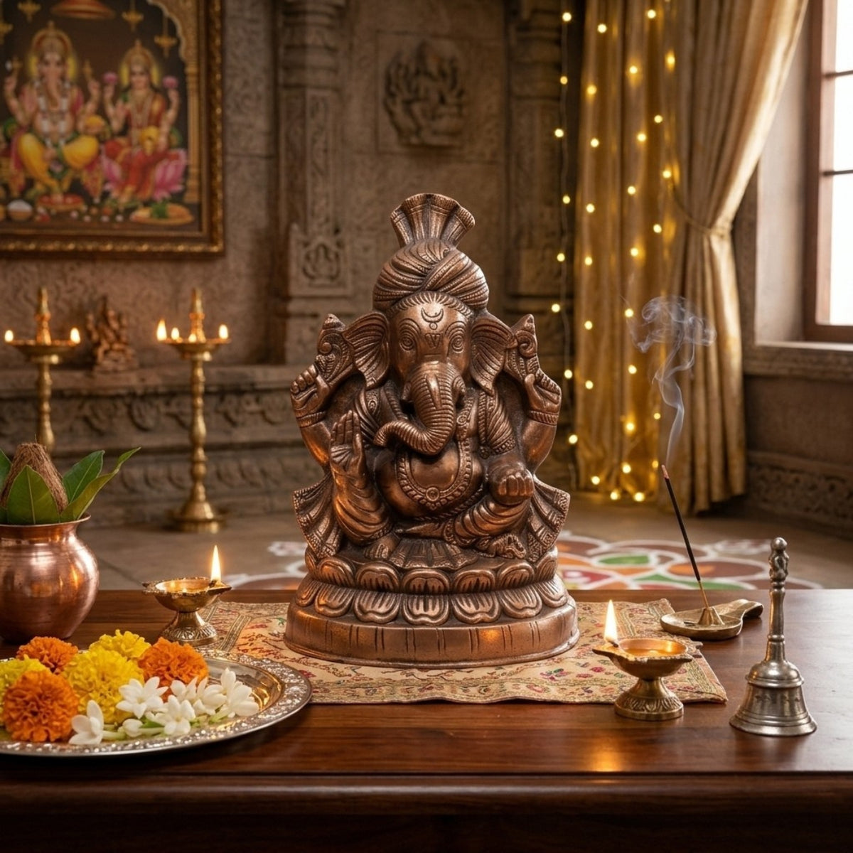 Handcrafted Lord Ganesha Idol in Premium Gunmetal Copper Finish G-282-A