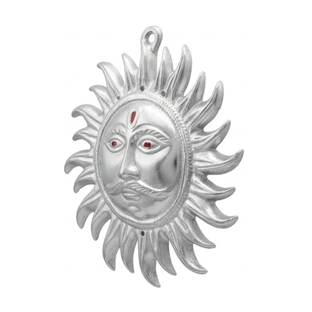 Auspicious White Metal Surya Dev Sun Face Wall Hanging – Sacred Spiritual Vastu & Feng Shui Home Decor Plaque W-60-A