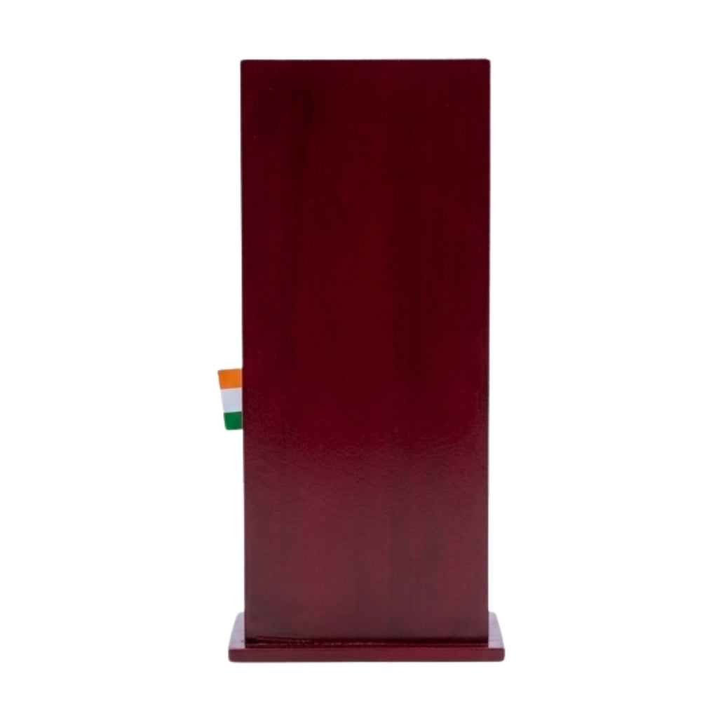 Premium Wooden Patriotic Memento Award | Golden Ashok Stambha & Indian Flag Table Memento M-480-A