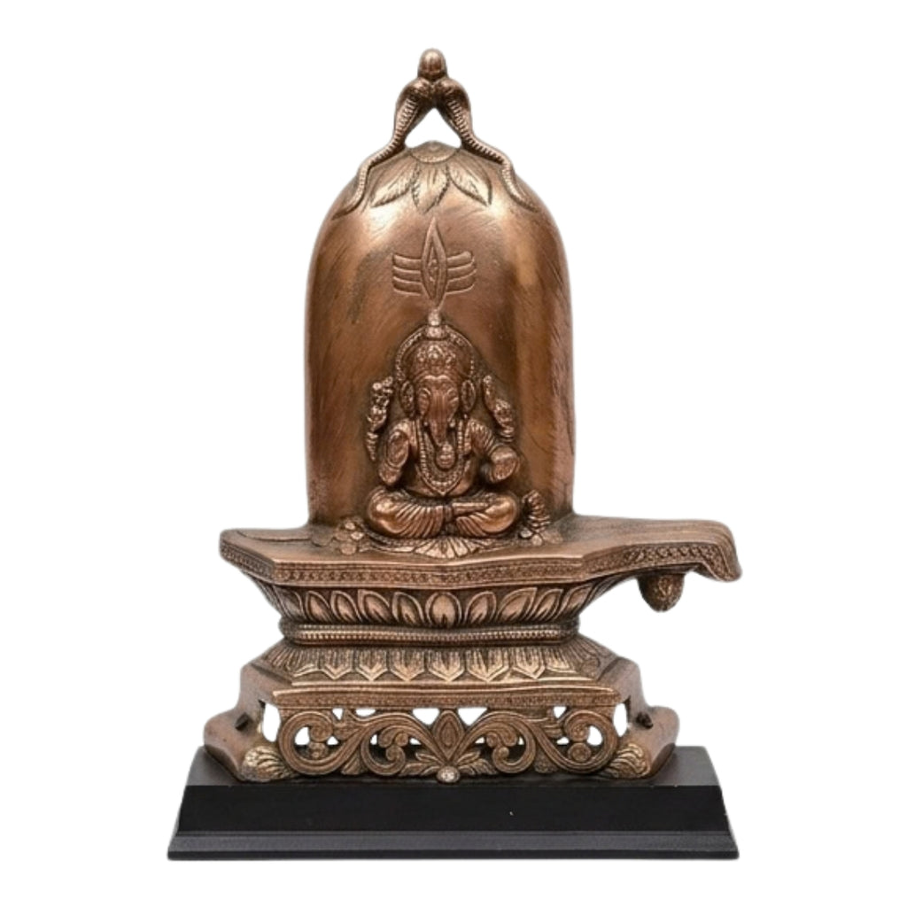 Handcrafted Gunmetal Copper Finish Shiva Lingam with Ganesha Idol G-5-A