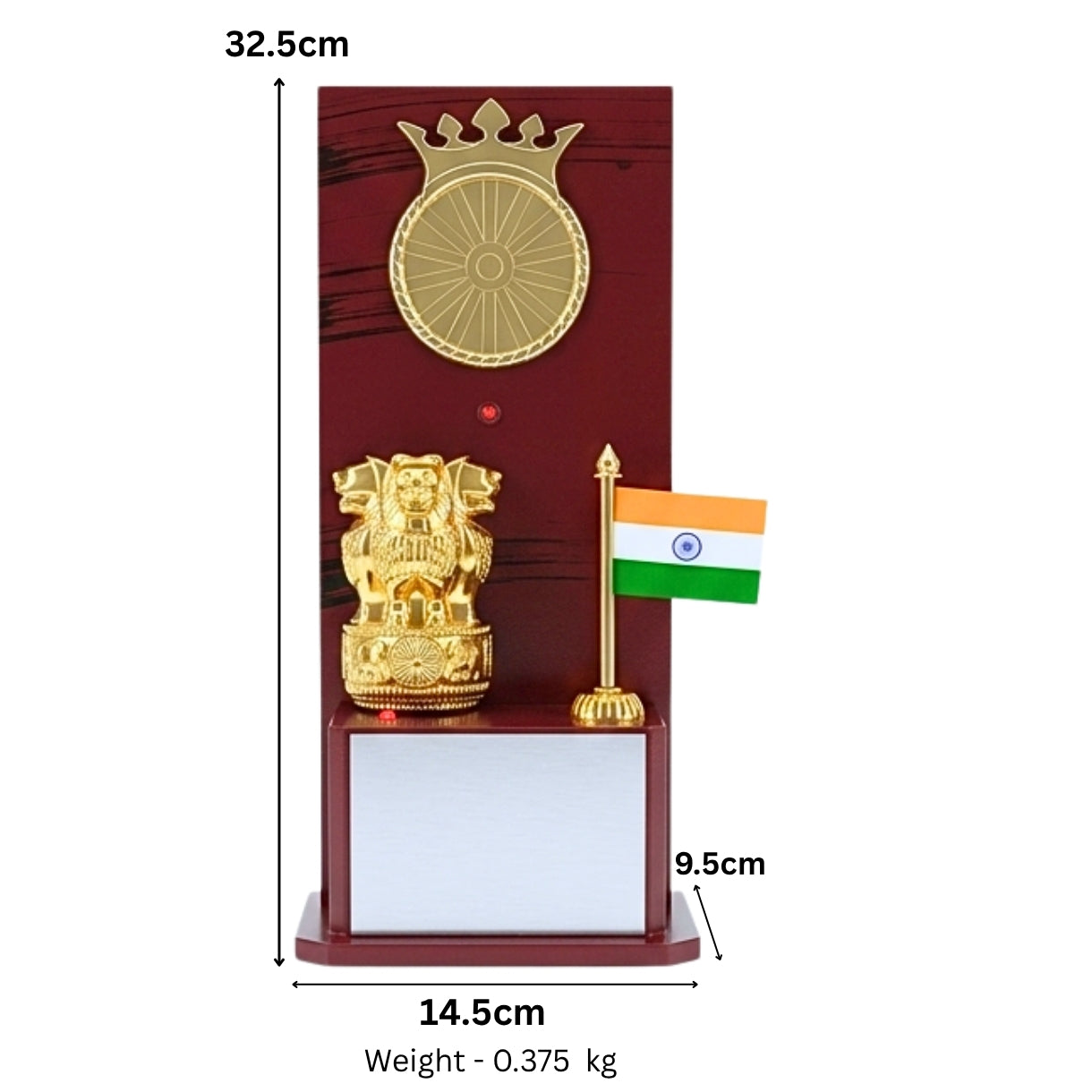 Premium Wooden Patriotic Memento Award | Golden Ashok Stambha & Indian Flag Table Memento M-480-A