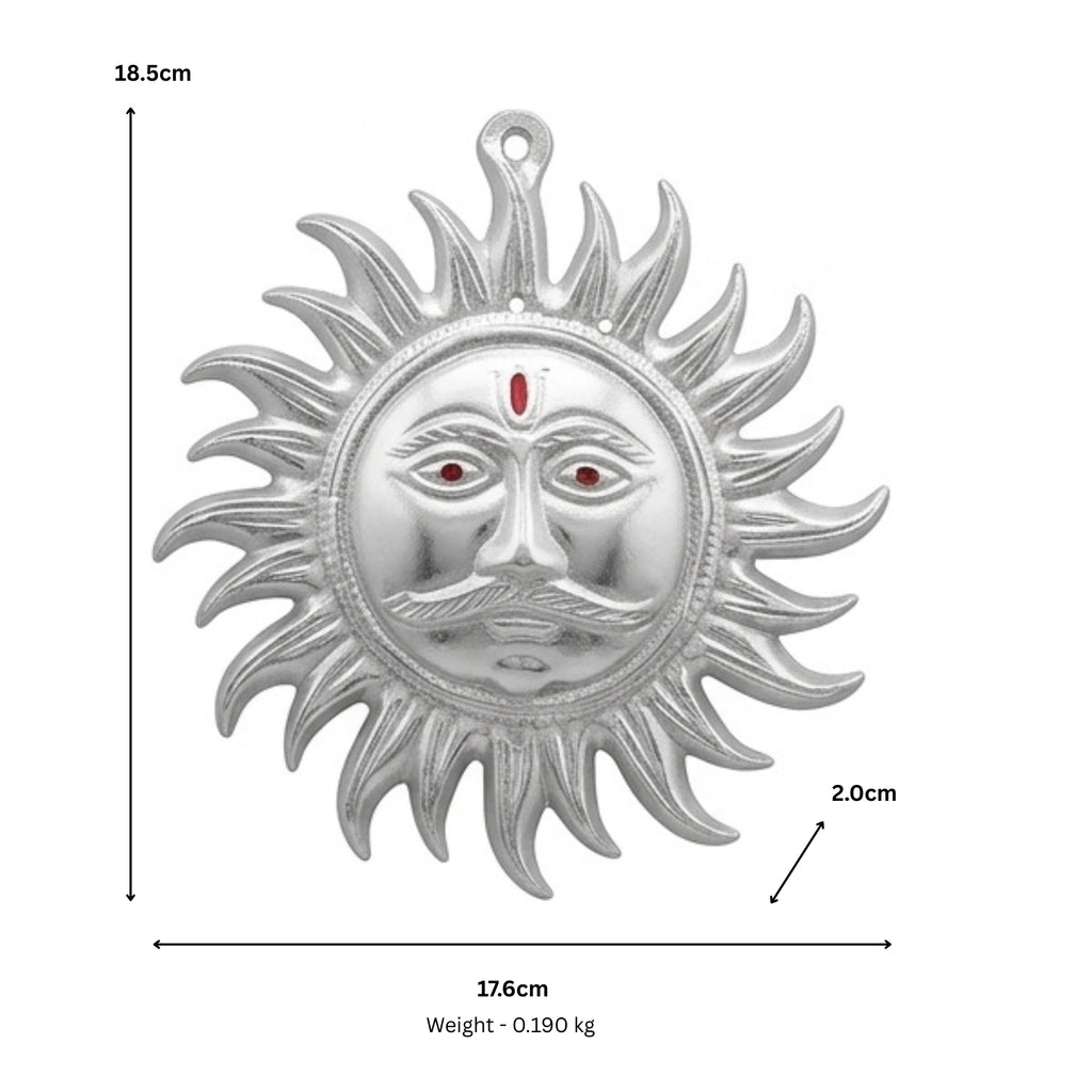 Auspicious White Metal Surya Dev Sun Face Wall Hanging – Sacred Spiritual Vastu & Feng Shui Home Decor Plaque W-60-A
