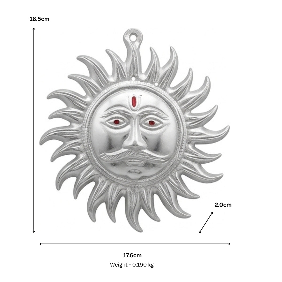 Auspicious White Metal Surya Dev Sun Face Wall Hanging – Sacred Spiritual Vastu & Feng Shui Home Decor Plaque W-60-A