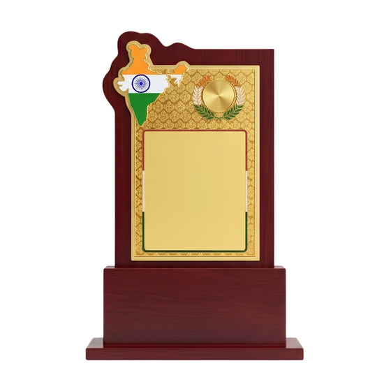 Premium Wooden India Map Memento | Golden Patriotic Award & Recognition Memento M-633