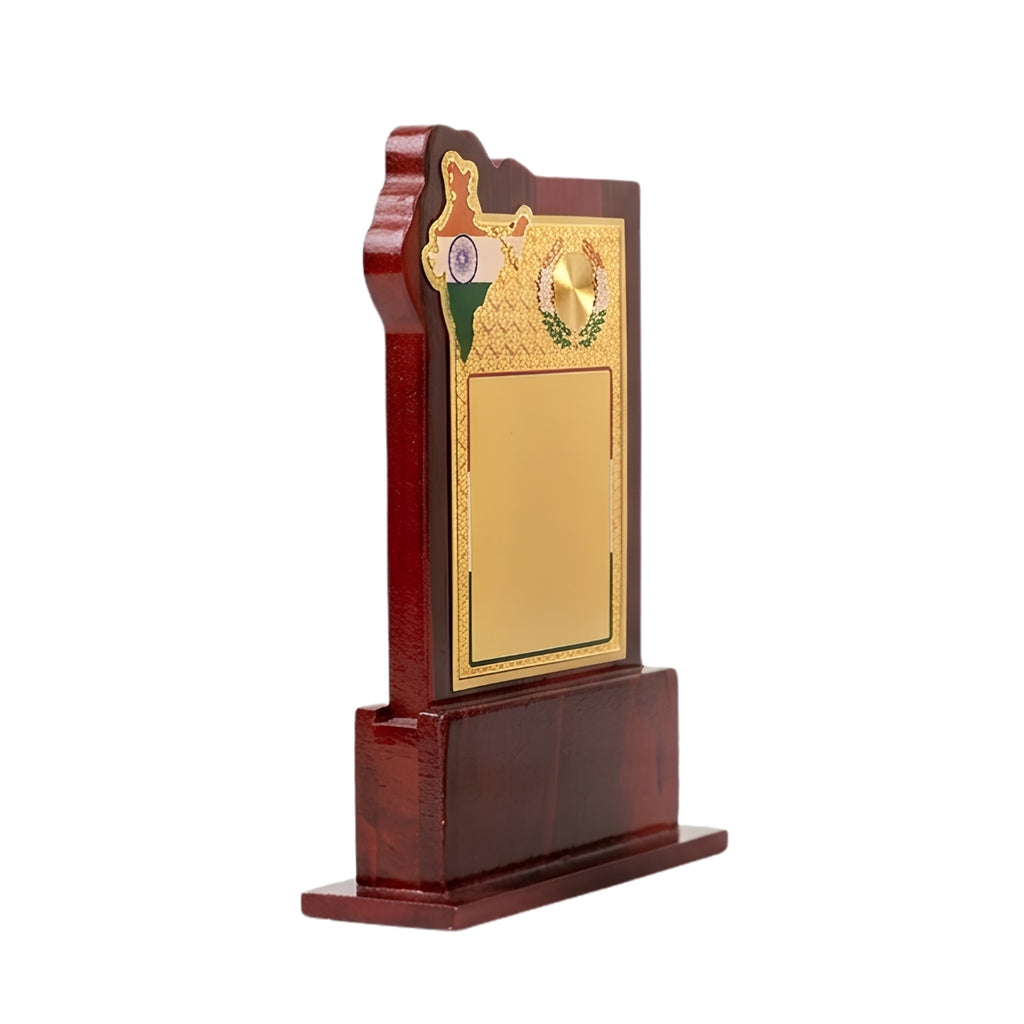 Premium Wooden India Map Memento | Golden Patriotic Award & Recognition Memento M-633