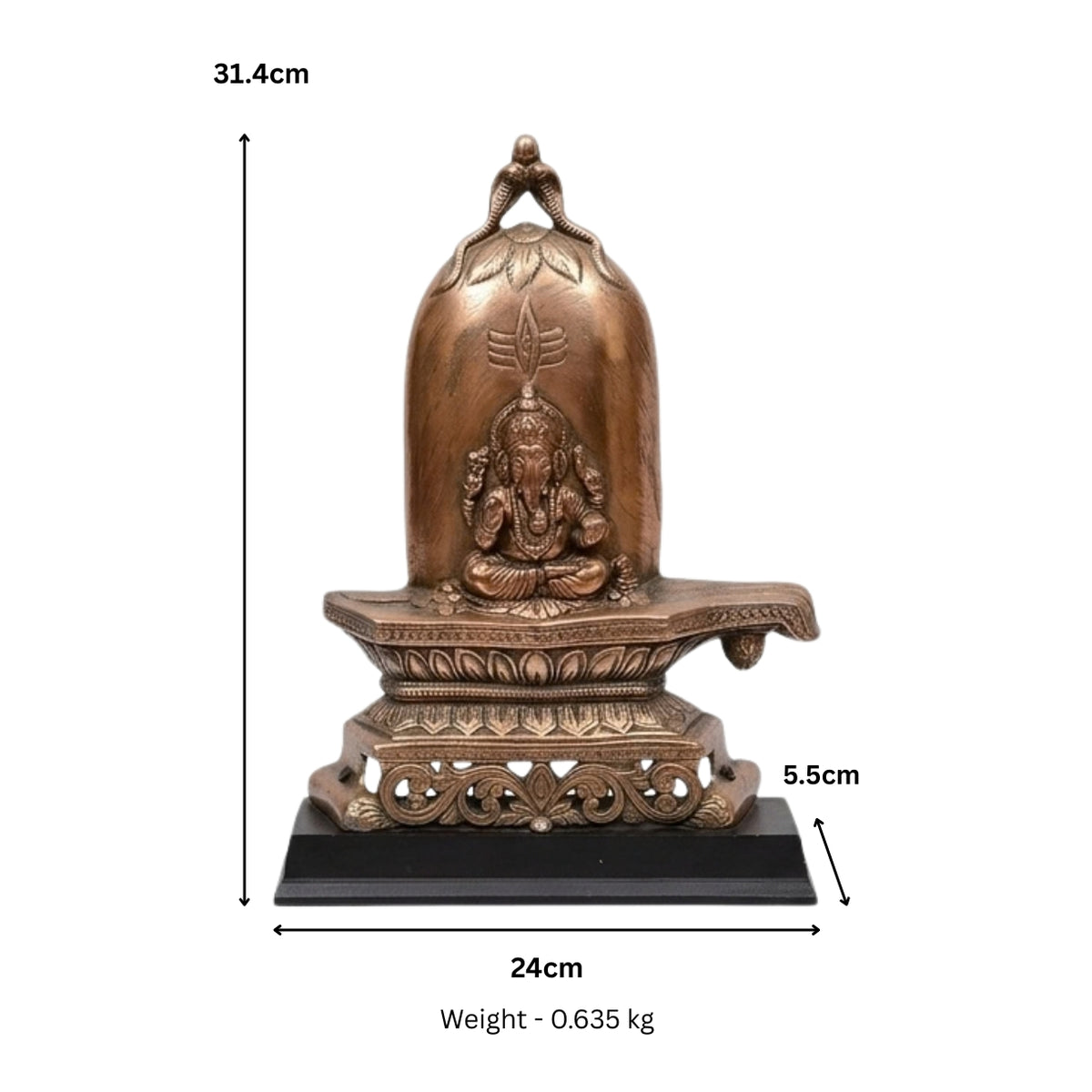 Handcrafted Gunmetal Copper Finish Shiva Lingam with Ganesha Idol G-5-A