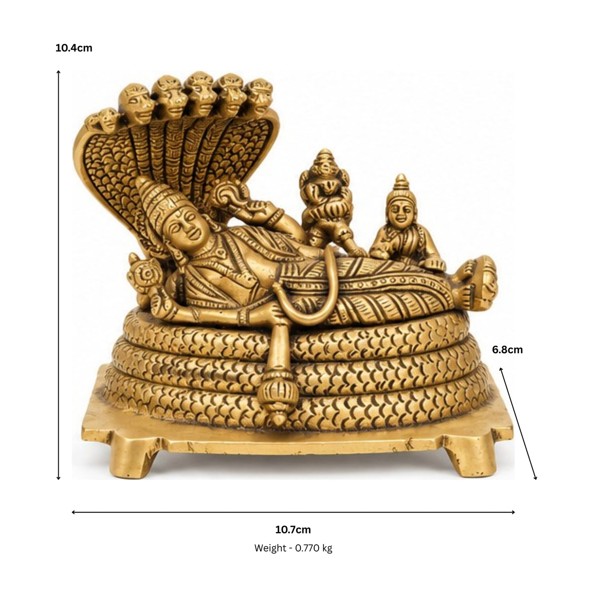 Handcrafted Brass Anantha Sayanam Vishnu Idol – Reclining Lord Vishnu on Sheshnag Couch with Goddess Lakshmi BR-351-A