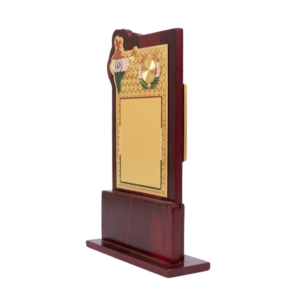 Premium Wooden India Map Memento | Golden Patriotic Award & Recognition Memento M-633