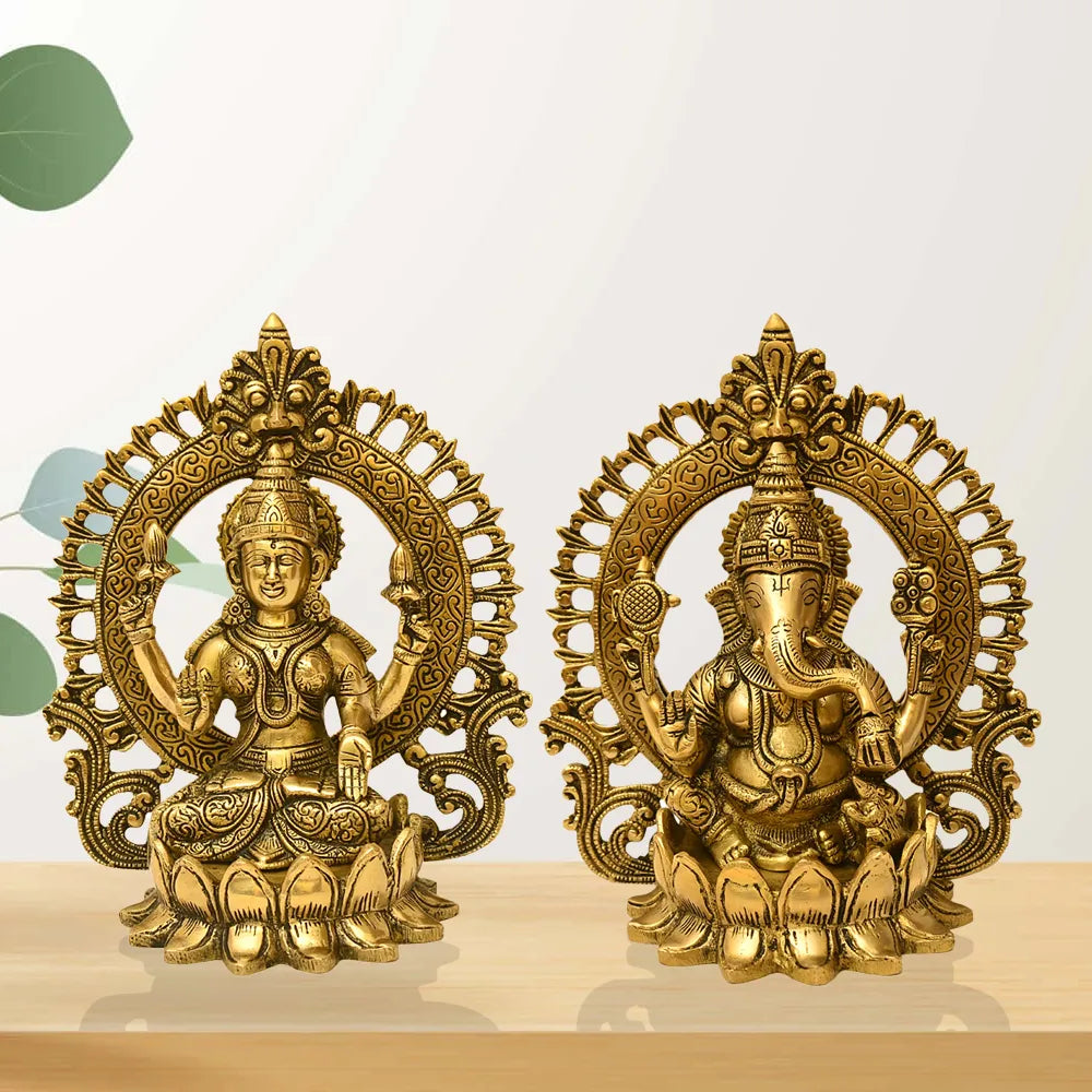 Divine Lakshmi-Ganesha Brass Idols – Symbol of Prosperity and Wisdom - BR-280-A(Set of 2)