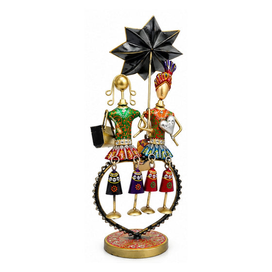 Rajasthani Wrought Iron Couple Figurine with Hanging Decorative Dolls I-289-A