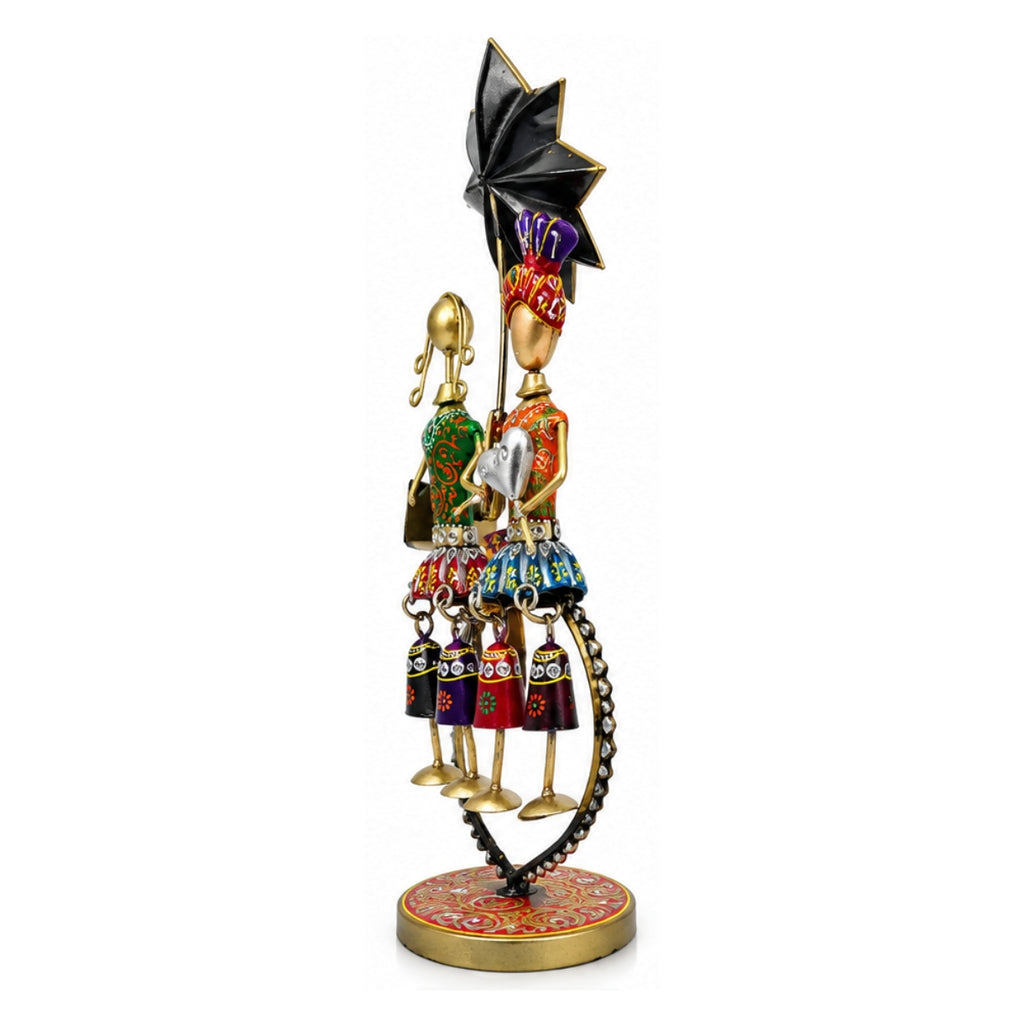 Rajasthani Wrought Iron Couple Figurine with Hanging Decorative Dolls I-289-A