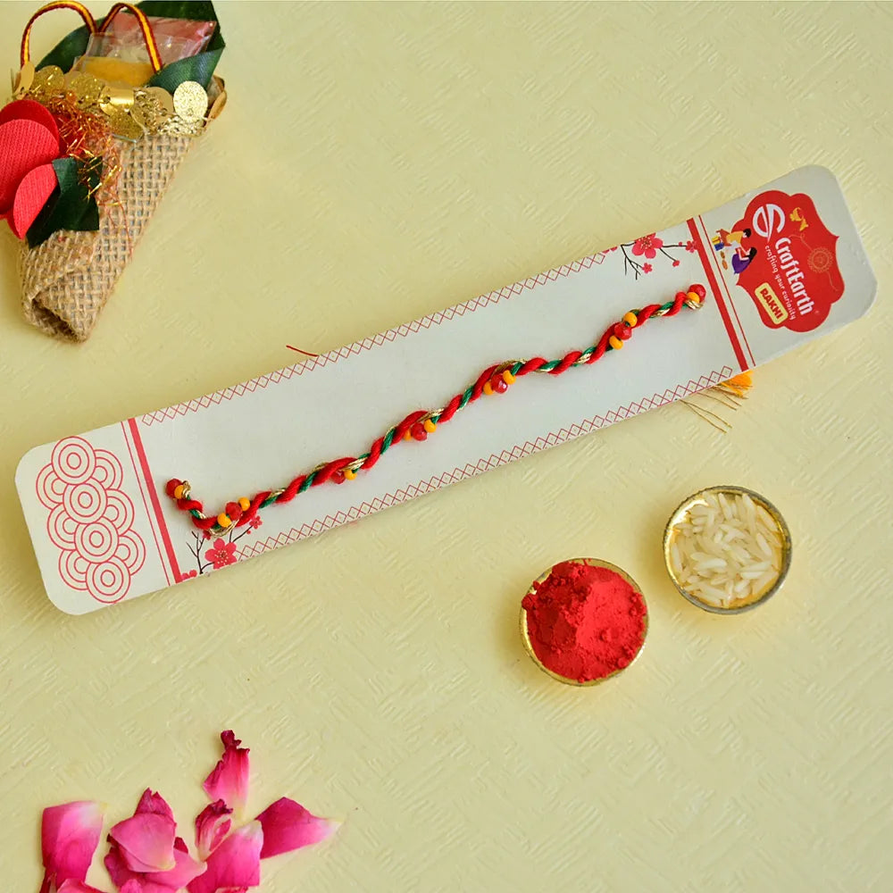 Handcrafted Braided Thread Rakhi – RK-140 | Simple Elegance in Tricolor Thread