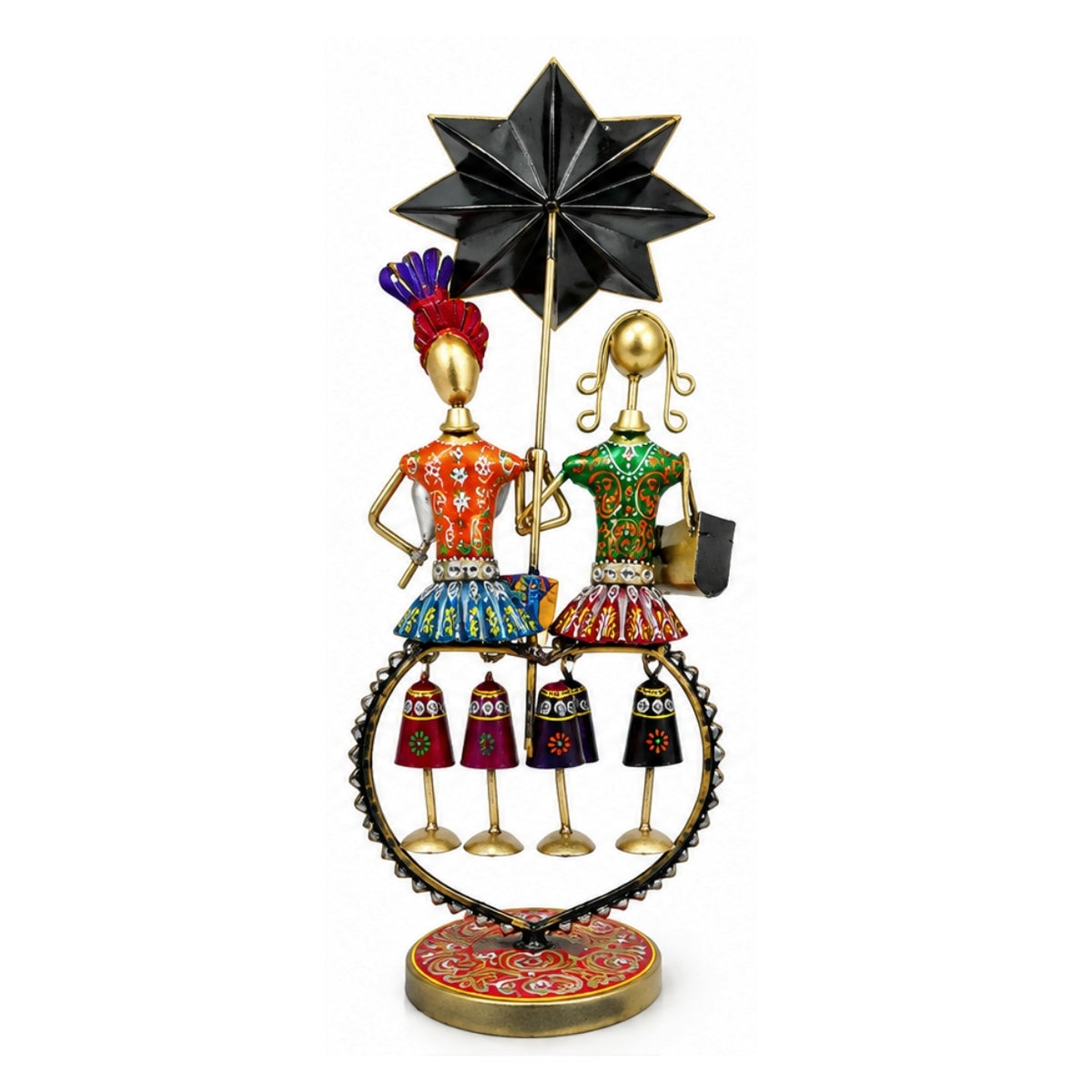Rajasthani Wrought Iron Couple Figurine with Hanging Decorative Dolls I-289-A