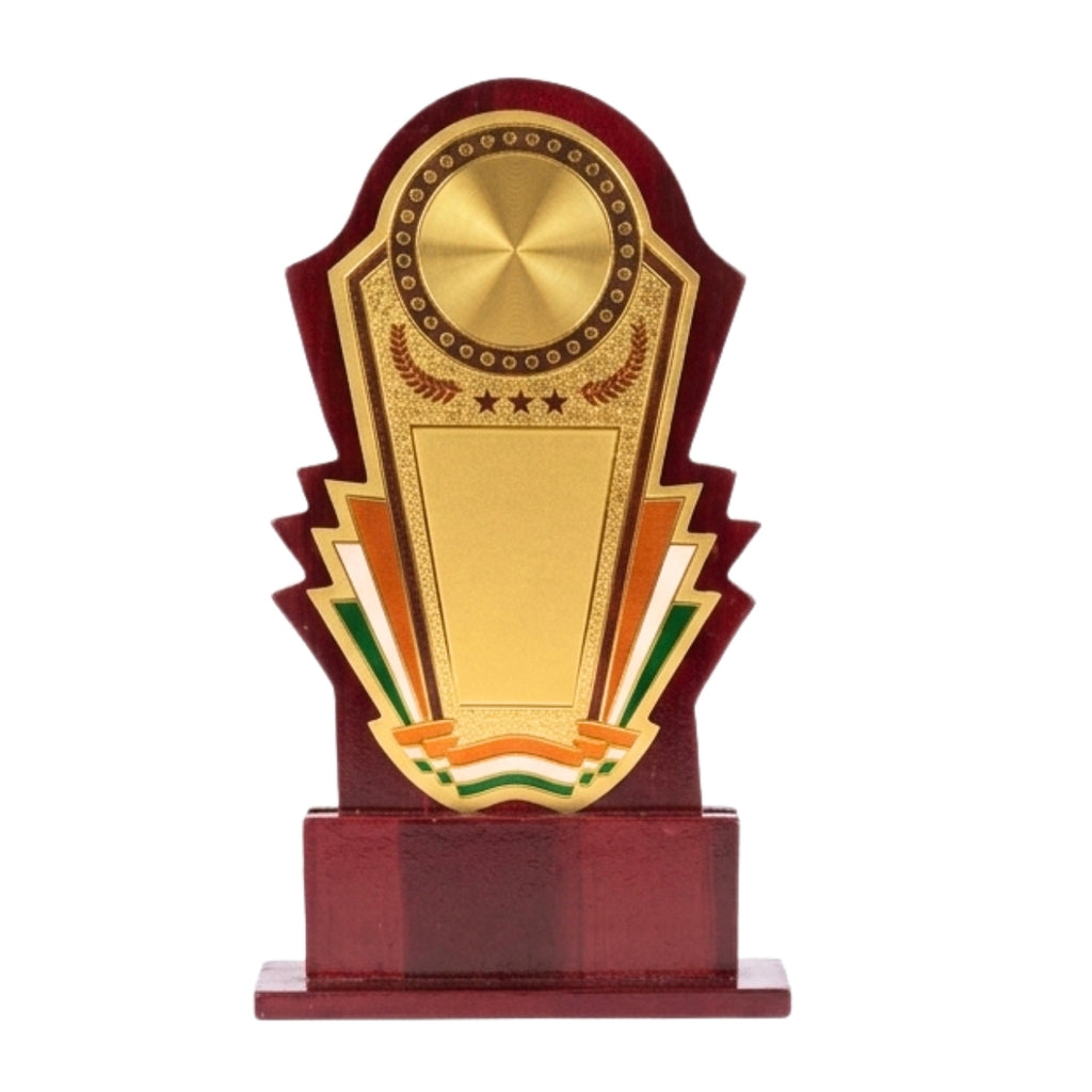 Premium Wooden Tricolor Memento Award | Elegant Golden Memento with Indian Flag Accents M-243