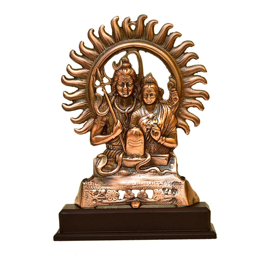 Antique Shiva Parvati Idol with Shivling and Sun Aura G-33-A