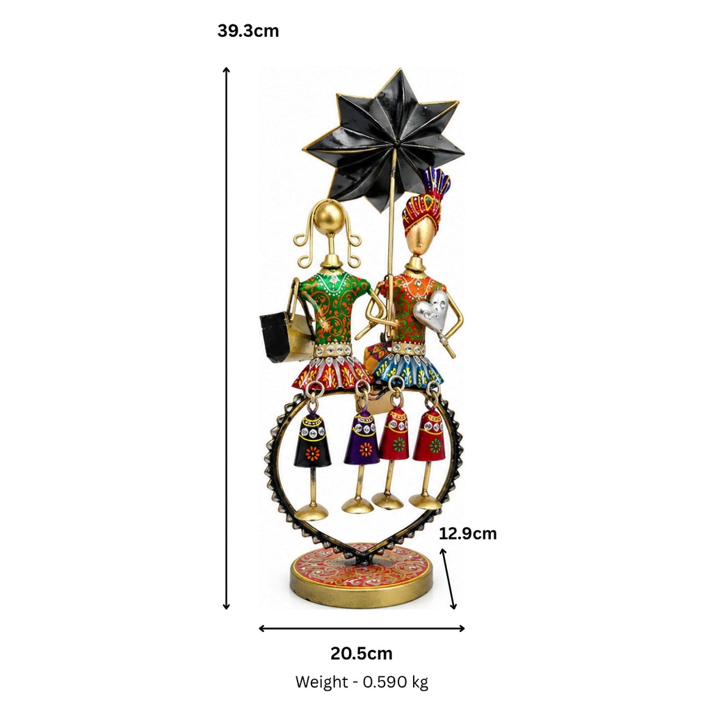 Rajasthani Wrought Iron Couple Figurine with Hanging Decorative Dolls I-289-A