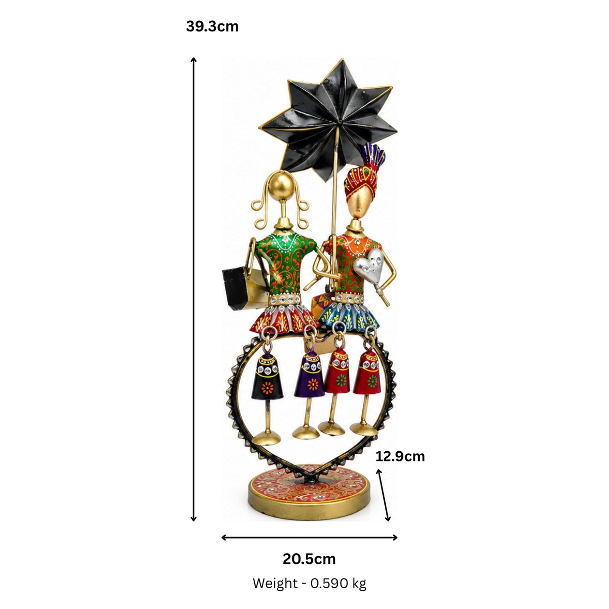 Rajasthani Wrought Iron Couple Figurine with Hanging Decorative Dolls I-289-A