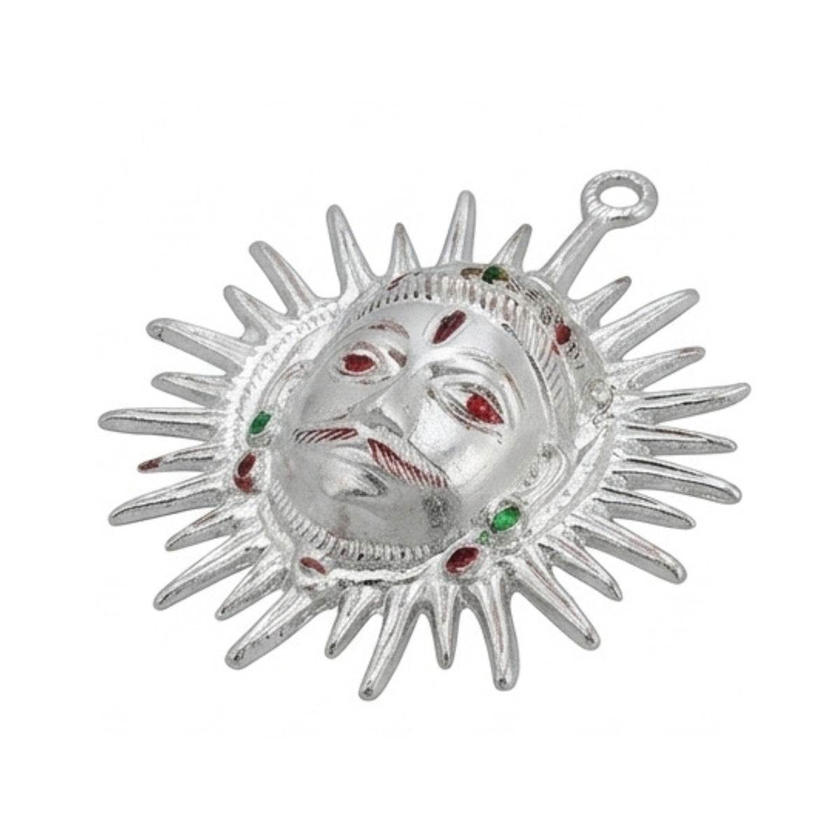 Handcrafted White Metal Surya Dev Sun Face Wall Hanging – Traditional Silver-Finish Vastu & Feng Shui Decorative Plaque with Enamel Highlights W-181-A