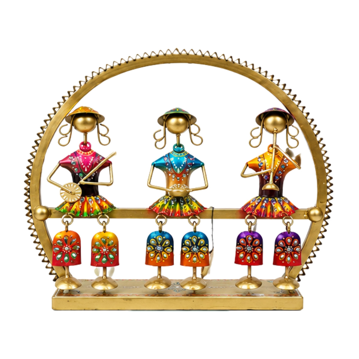 Traditional Indian Metal Art Handcrafted Trio Musician Sculpture – Vibrant Rajasthani Hanging Doll T-Light Holder / Figurine for Living Room, Diwali Festival, and Gifting I-299-A