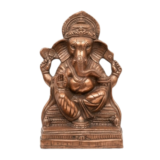 Handcrafted Antique Copper Finish Sitting Lord Ganesha Metal Idol G-69-C