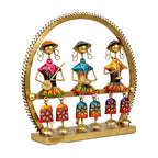 Traditional Indian Metal Art Handcrafted Trio Musician Sculpture – Vibrant Rajasthani Hanging Doll T-Light Holder / Figurine for Living Room, Diwali Festival, and Gifting I-299-A
