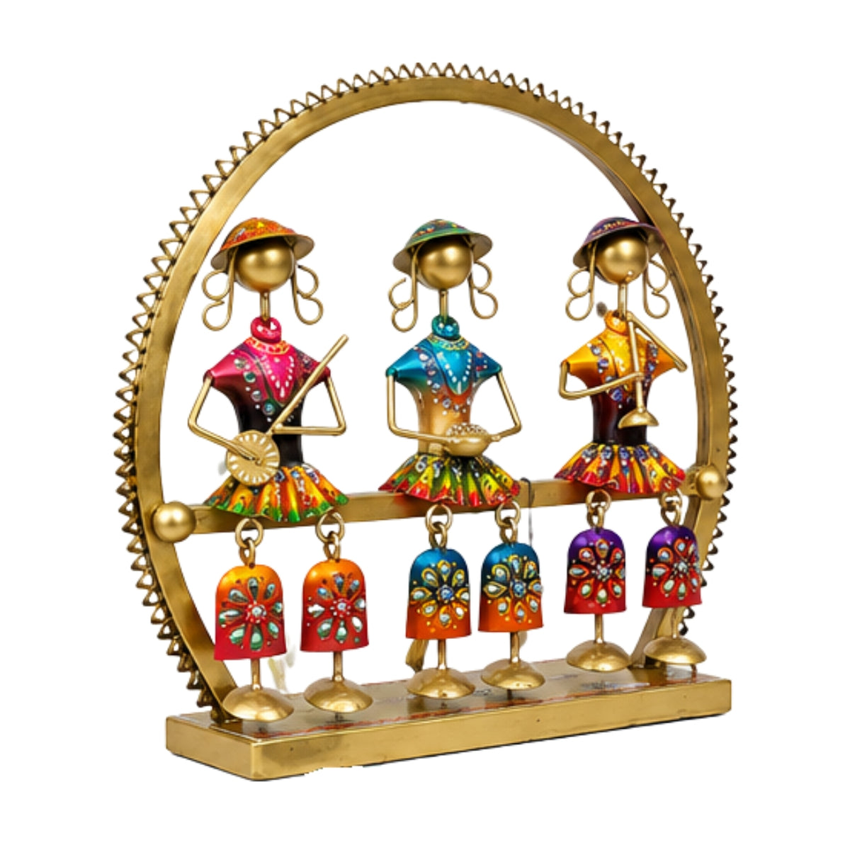Traditional Indian Metal Art Handcrafted Trio Musician Sculpture – Vibrant Rajasthani Hanging Doll T-Light Holder / Figurine for Living Room, Diwali Festival, and Gifting I-299-A
