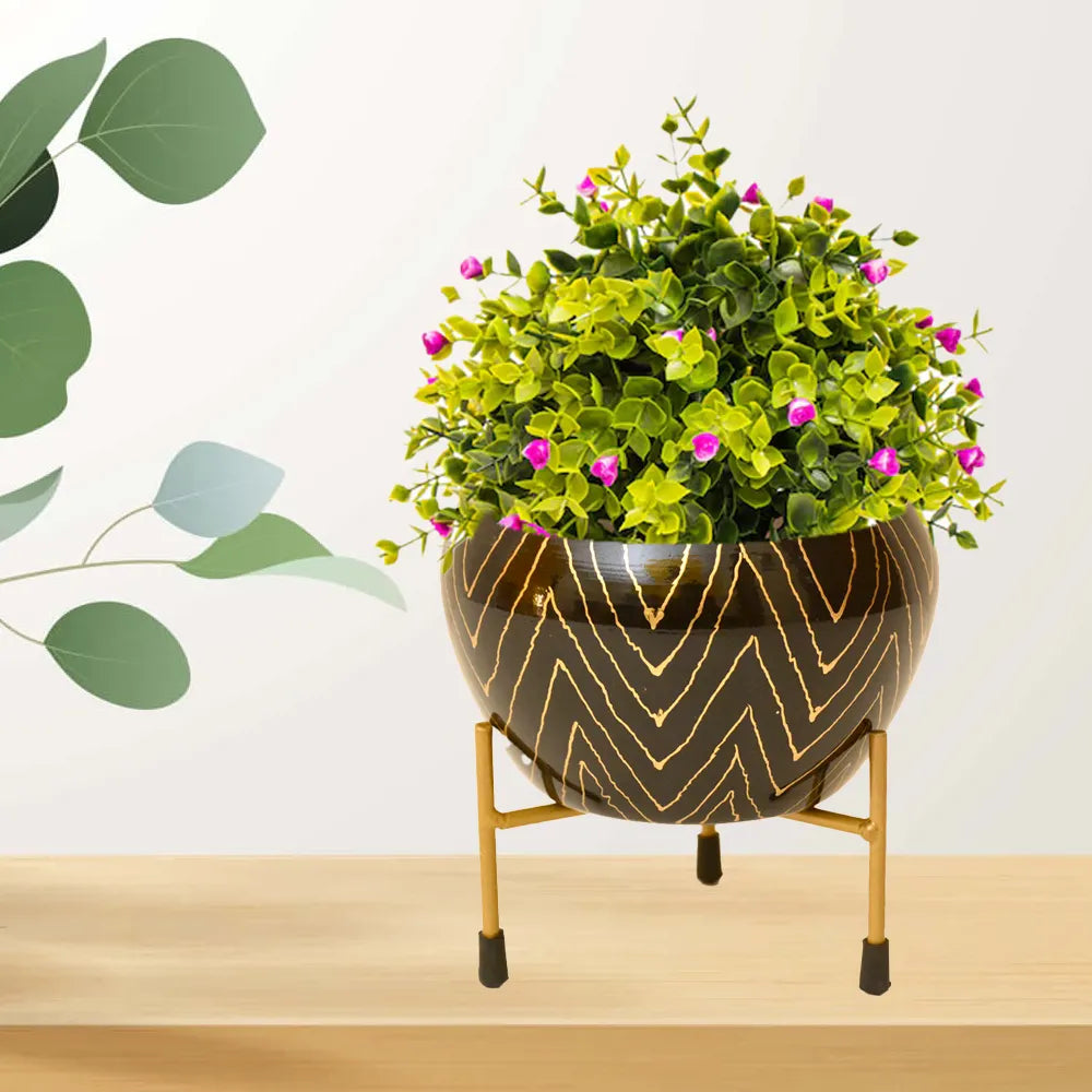 Modern Black & Gold Metal Planter with Stand I-106-B