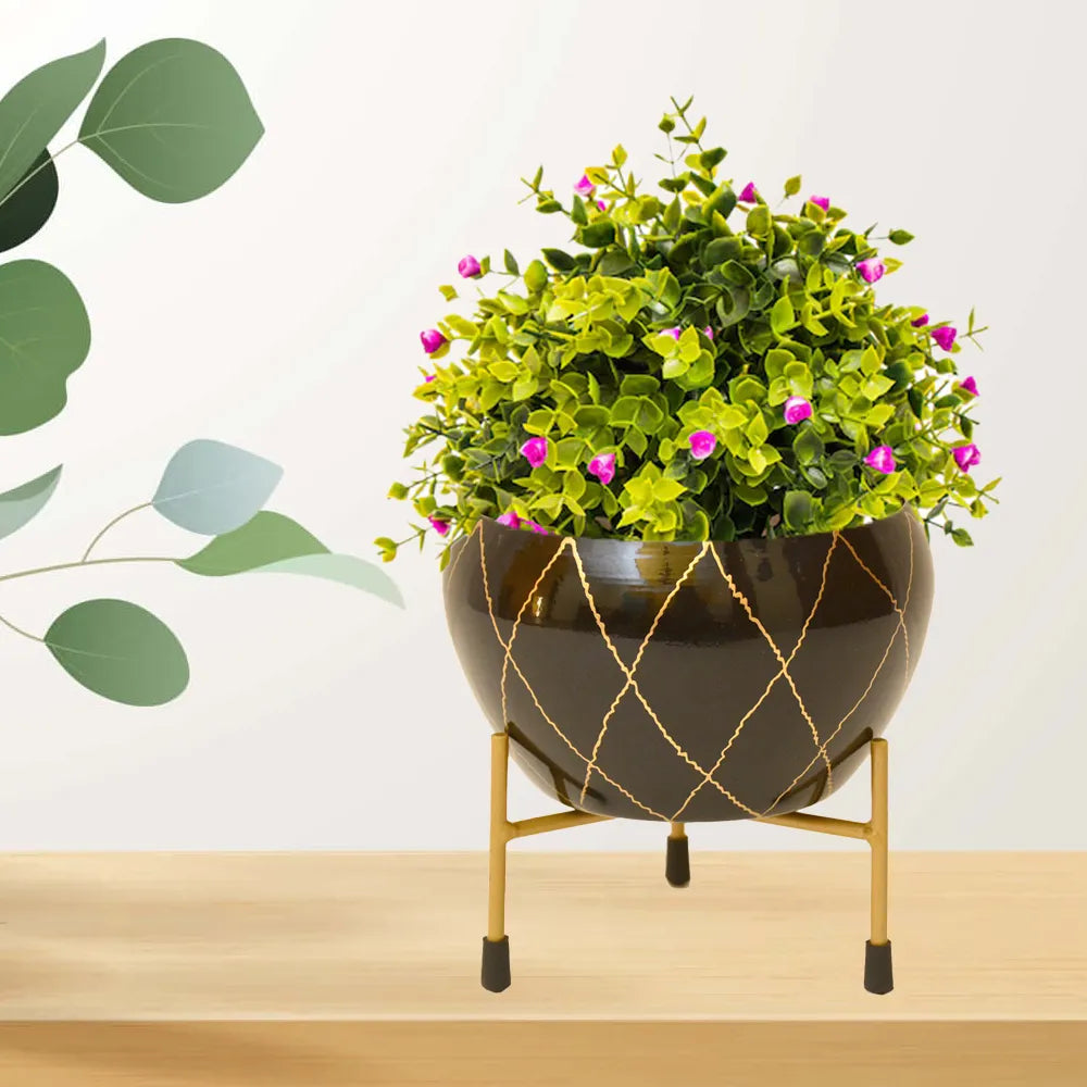 Premium Metal Planter with Golden Diamond Pattern I-189-A