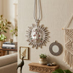 Handcrafted White Metal Surya Dev Sun Face Wall Hanging – Traditional Silver-Finish Vastu & Feng Shui Decorative Plaque with Enamel Highlights W-181-A