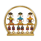 Traditional Indian Metal Art Handcrafted Trio Musician Sculpture – Vibrant Rajasthani Hanging Doll T-Light Holder / Figurine for Living Room, Diwali Festival, and Gifting I-299-A