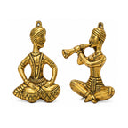 Handcrafted Metal Rajasthani Folk Musician Wall Hanging Set – Traditional Indian Tabla and Shehnai Player Metal Figurines for Home Decor W-91-A