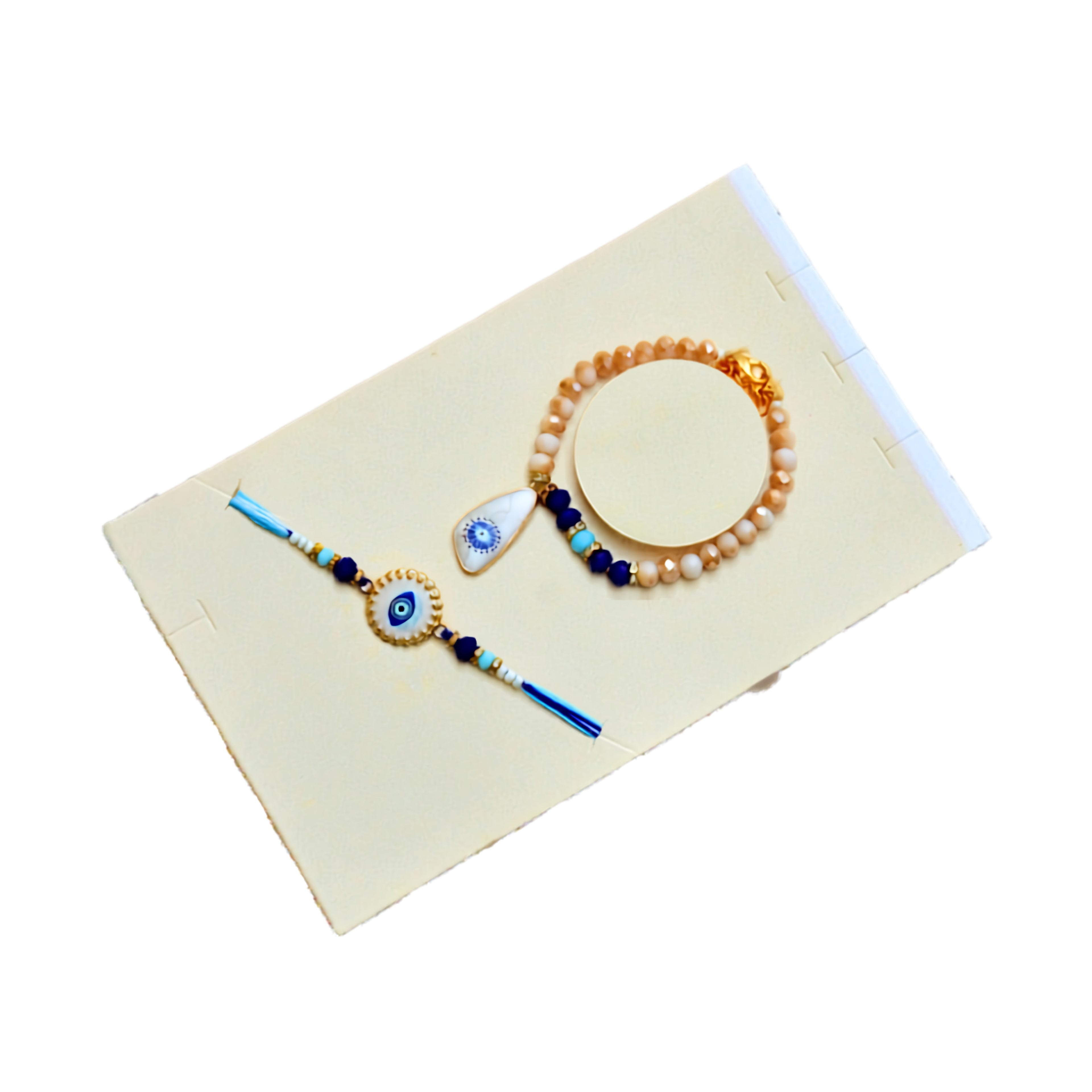 Premium Raksha Bandhan Evil Eye Gift Hamper with Bracelet, Traditional Jhumka Earrings, Chocolates, and Mixed Dry Fruits RC-14