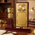 Premium Wooden Recognition Shield with Golden Plate and Fiber Ashoka Lion Emblem Pillar M-615-A