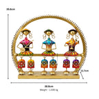 Traditional Indian Metal Art Handcrafted Trio Musician Sculpture – Vibrant Rajasthani Hanging Doll T-Light Holder / Figurine for Living Room, Diwali Festival, and Gifting I-299-A