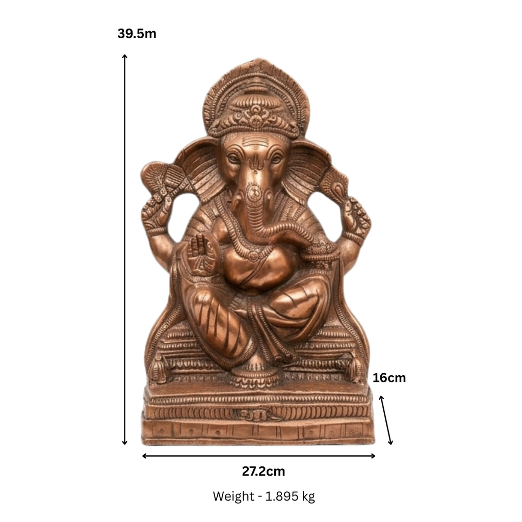 Handcrafted Antique Copper Finish Sitting Lord Ganesha Metal Idol G-69-C