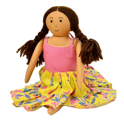 Handmade Fabric Doll in Floral Dress Soft, Washable & Gift-Ready GD-4