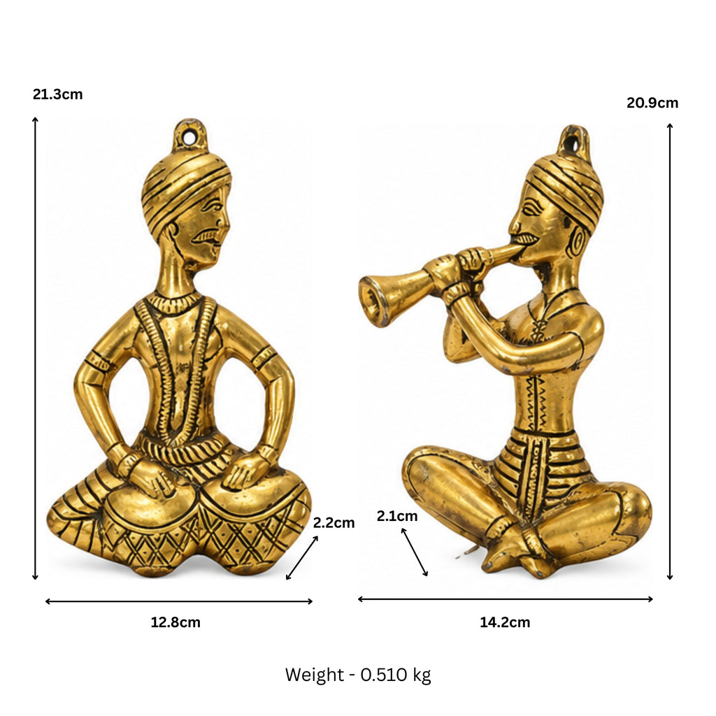 Handcrafted Metal Rajasthani Folk Musician Wall Hanging Set – Traditional Indian Tabla and Shehnai Player Metal Figurines for Home Decor W-91-A