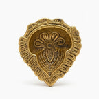 Handcrafted Antique Metal Heart-Shaped Diya – Traditional Floral Engraved Oil Lamp for Pooja, Diwali, and Festive Home Decor W-127-A