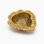 Handcrafted Antique Metal Heart-Shaped Diya – Traditional Floral Engraved Oil Lamp for Pooja, Diwali, and Festive Home Decor W-127-A