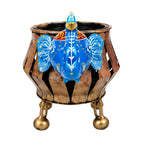 Handcrafted Rajasthani Iron Elephant Planter & T-Light Holder – Traditional Indian Wrought Iron Antique Gold Slotted Pot with Vibrant Hand-Painted Blue Trunk Showpiece I-313-A