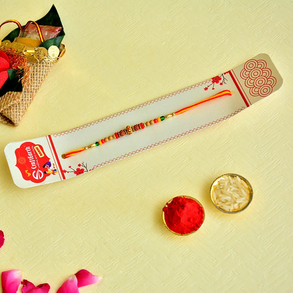 Rustic Red-Green Beaded Rakhi – RK-139 | Handcrafted Elegance