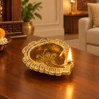 Handcrafted Antique Metal Heart-Shaped Diya – Traditional Floral Engraved Oil Lamp for Pooja, Diwali, and Festive Home Decor W-127-A