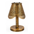 Vintage Style Brass Finish Iron Desk Lamp Showpiece – Traditional Indian Perforated Jaali Pattern Candle Lantern with Pedestal Base for Cozy Ambiance I-198-A