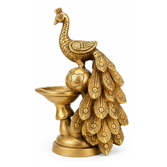 Exquisite Handcrafted Brass Peacock Diya – Traditional Single Wick Oil Lamp for Home Decor & Pooja BR-205-A